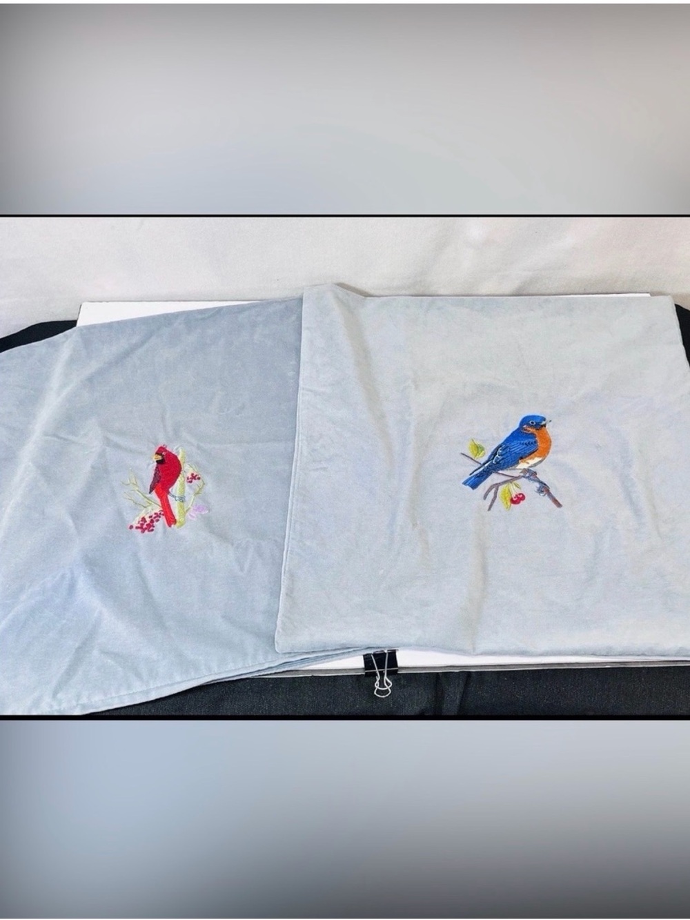 Set Of 2 Dusty Blue Cardinal/ Eastern Bluebird 20 X 20 Pillow Covers Embroidered